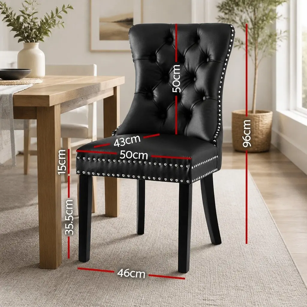 Set of 2 Black Leather Tufted Dining Chairs