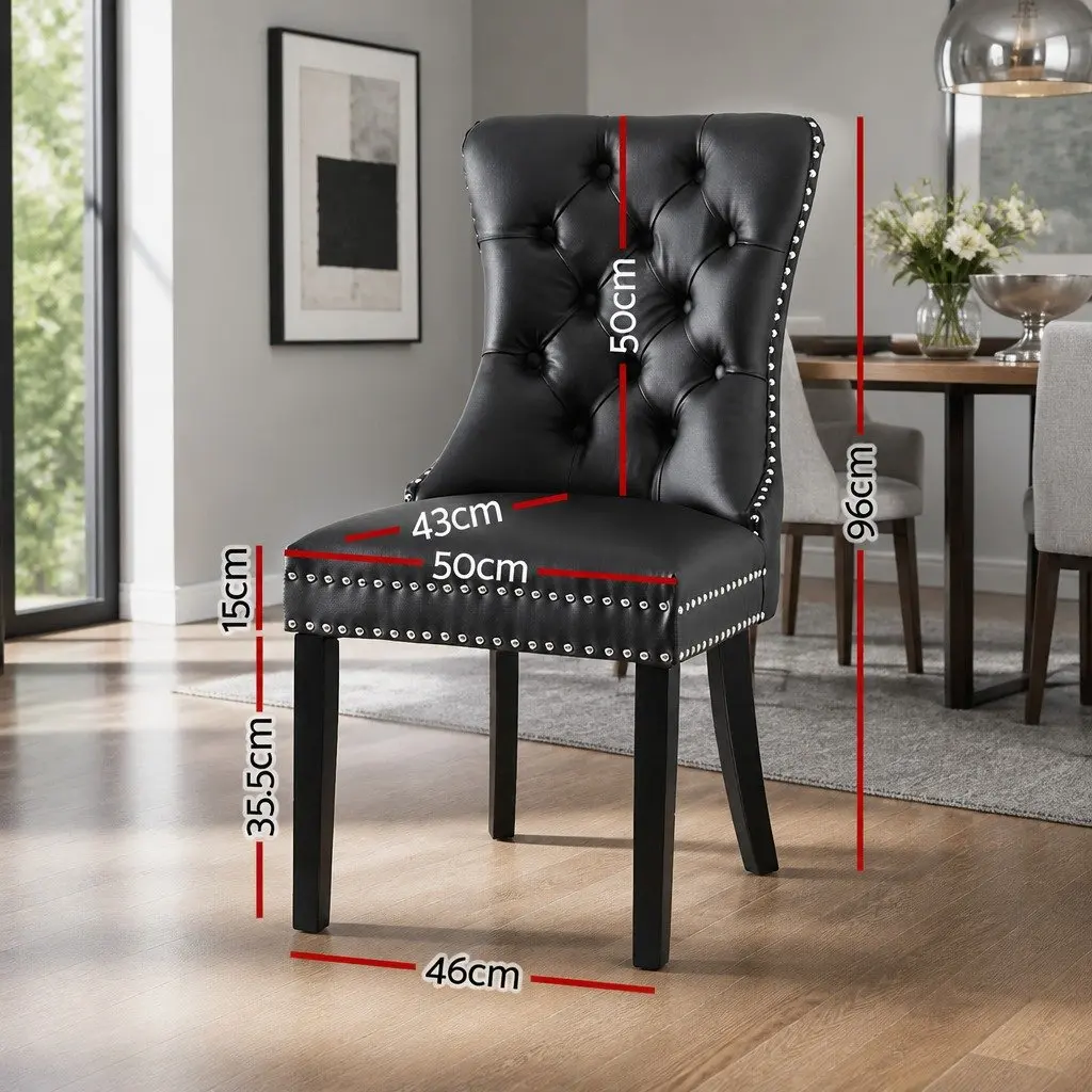 Dining Chairs Black PU Leather Button Tufted 4 Piece Rubberwood