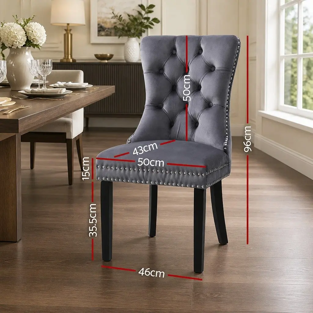 Set of 2 Grey Velvet Upholstered Dining Chairs