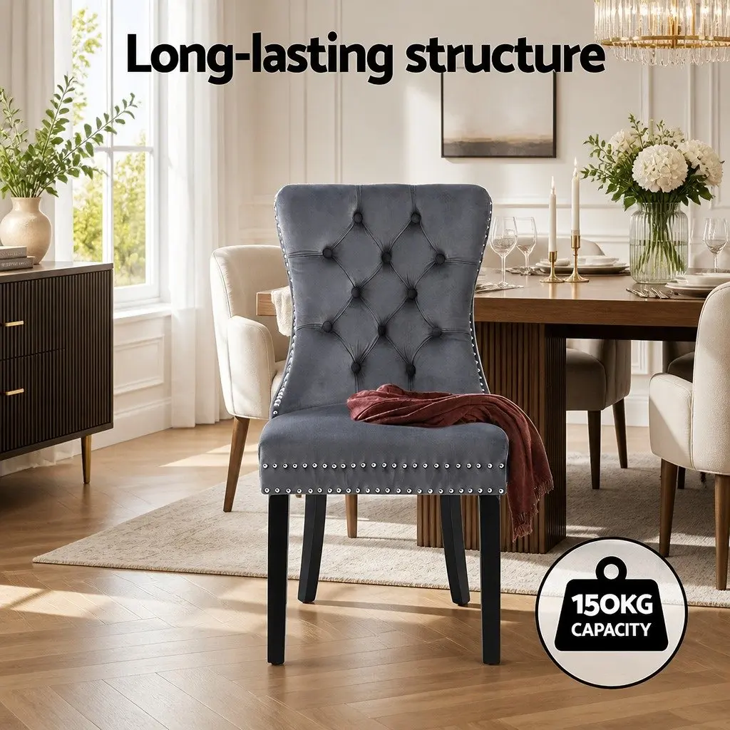 Set of 2 Grey Velvet Upholstered Dining Chairs