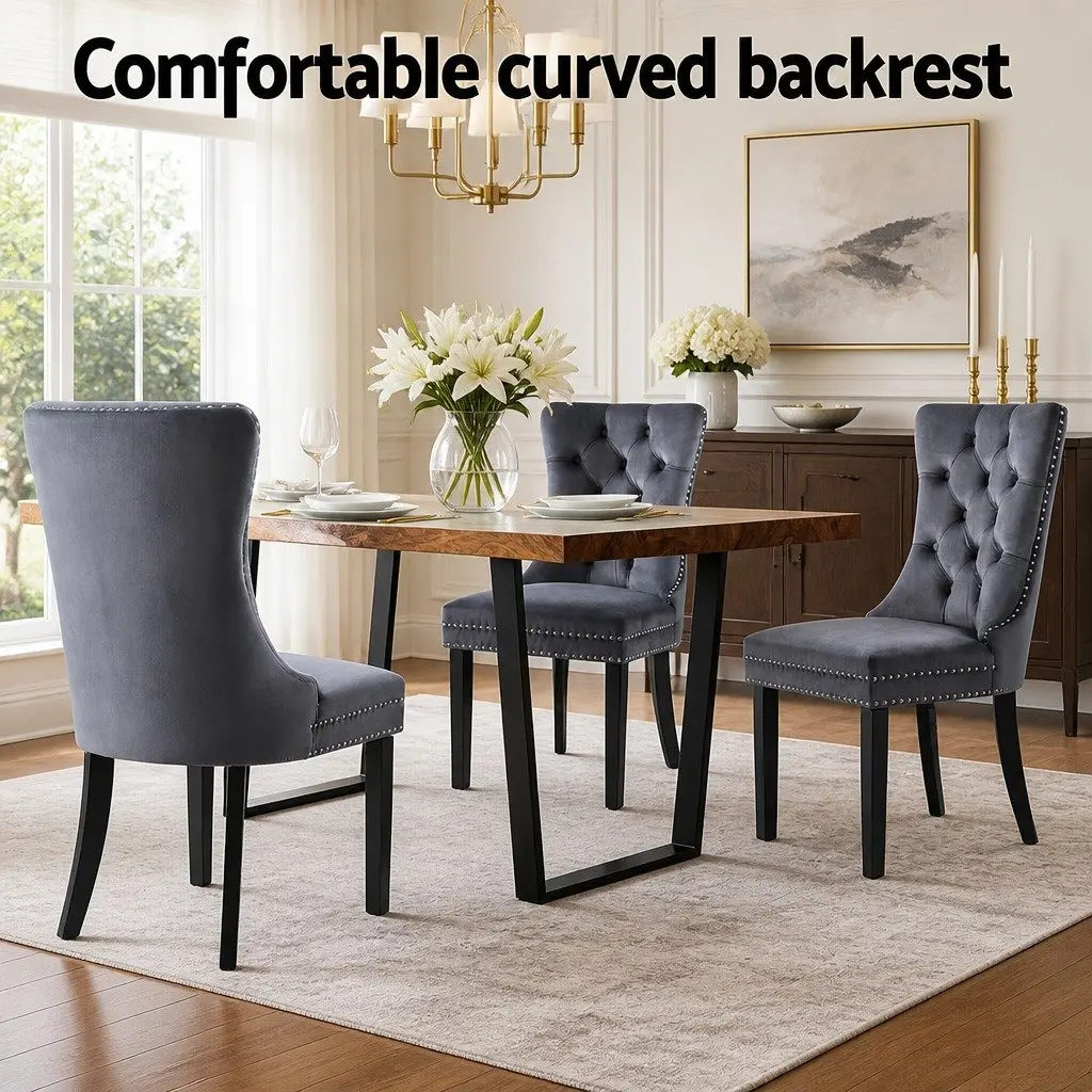 Set of 2 Grey Velvet Upholstered Dining Chairs