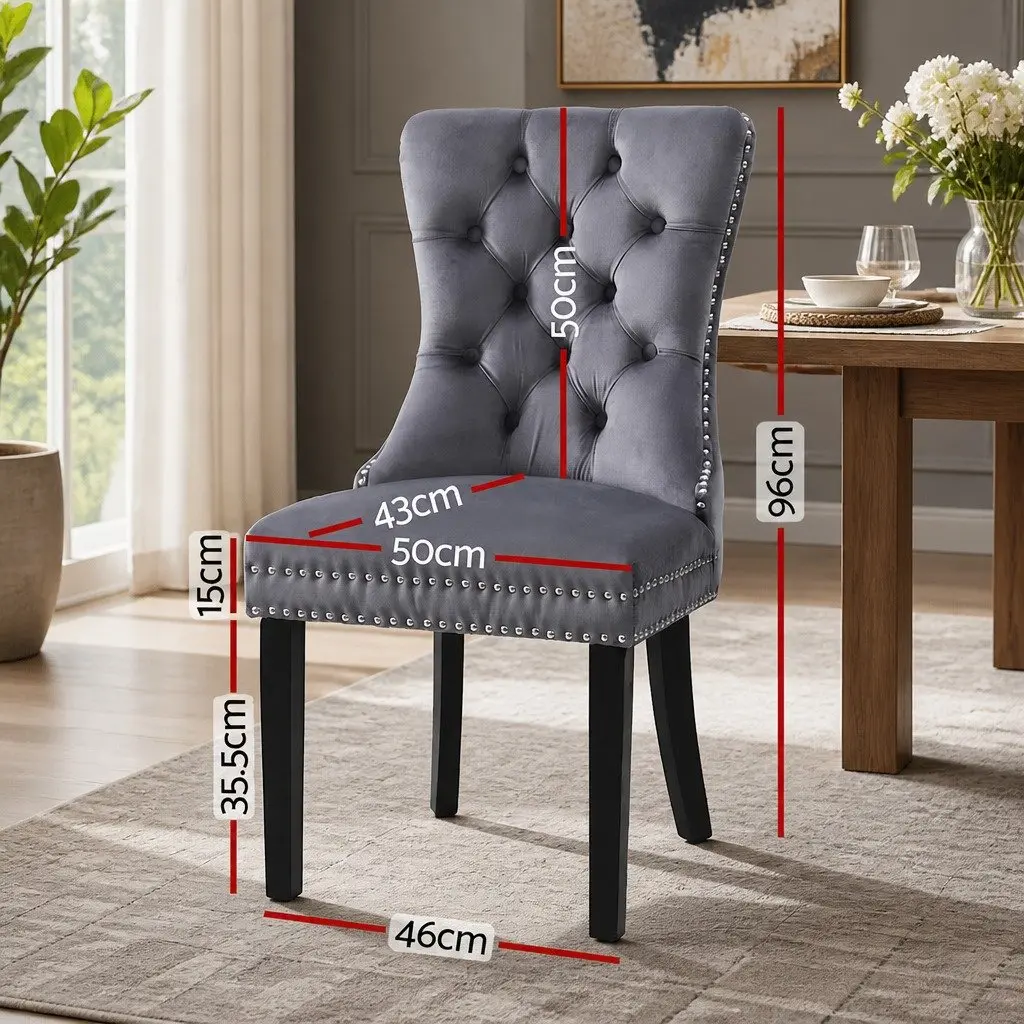 Dining Chairs Grey Velvet Button Tufted 4 Piece Rubberwood