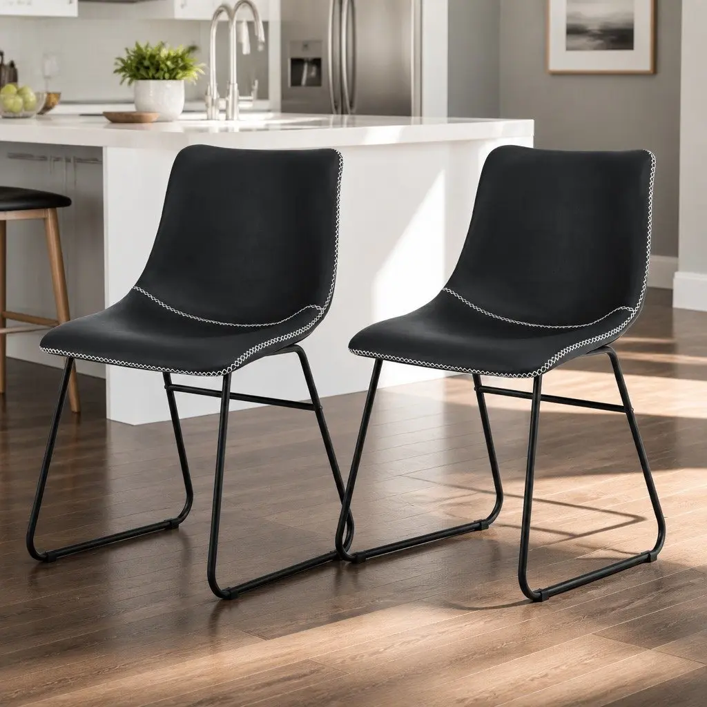 Black Retro Dining Chairs with Curved Backrest x2