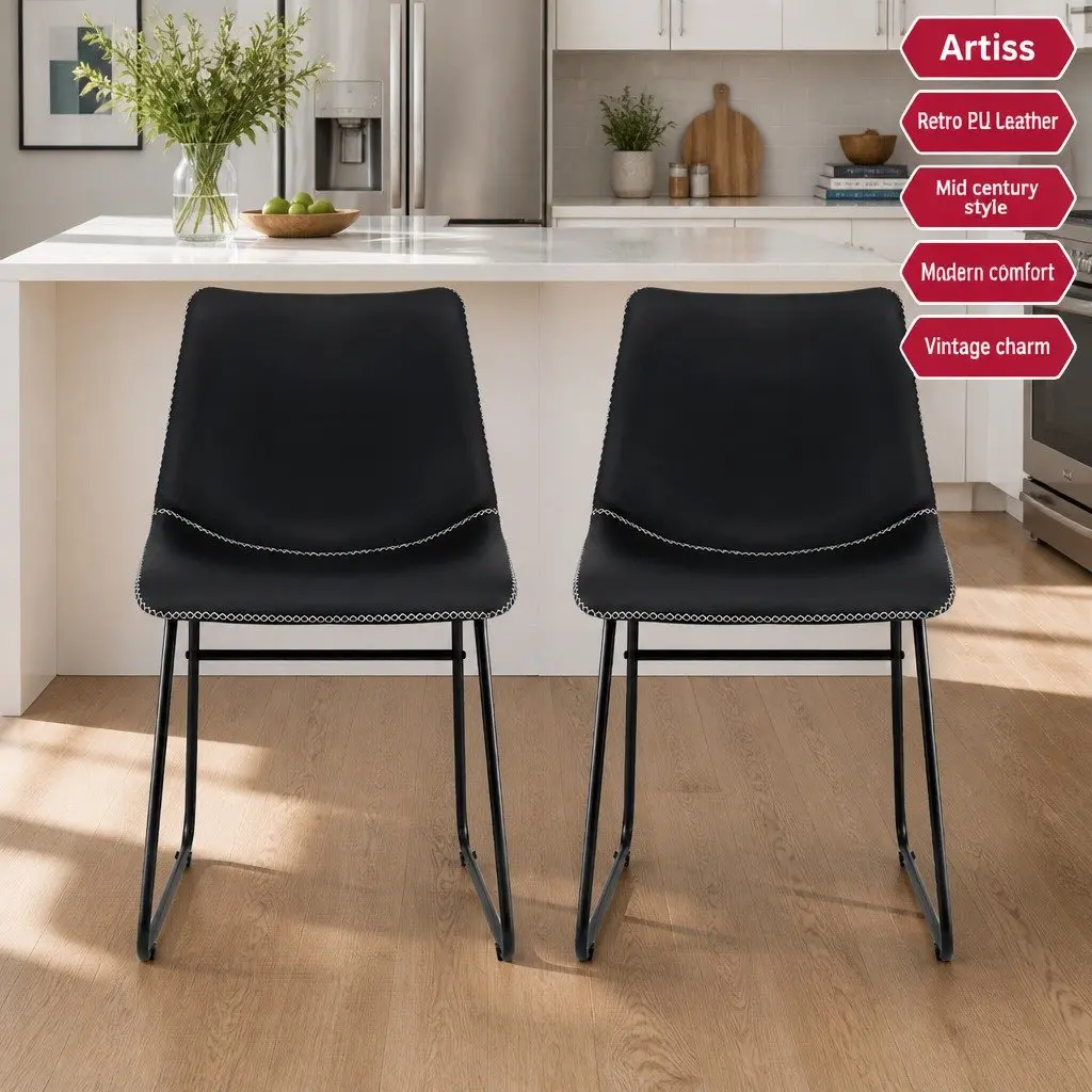 Black Retro Dining Chairs with Curved Backrest x2