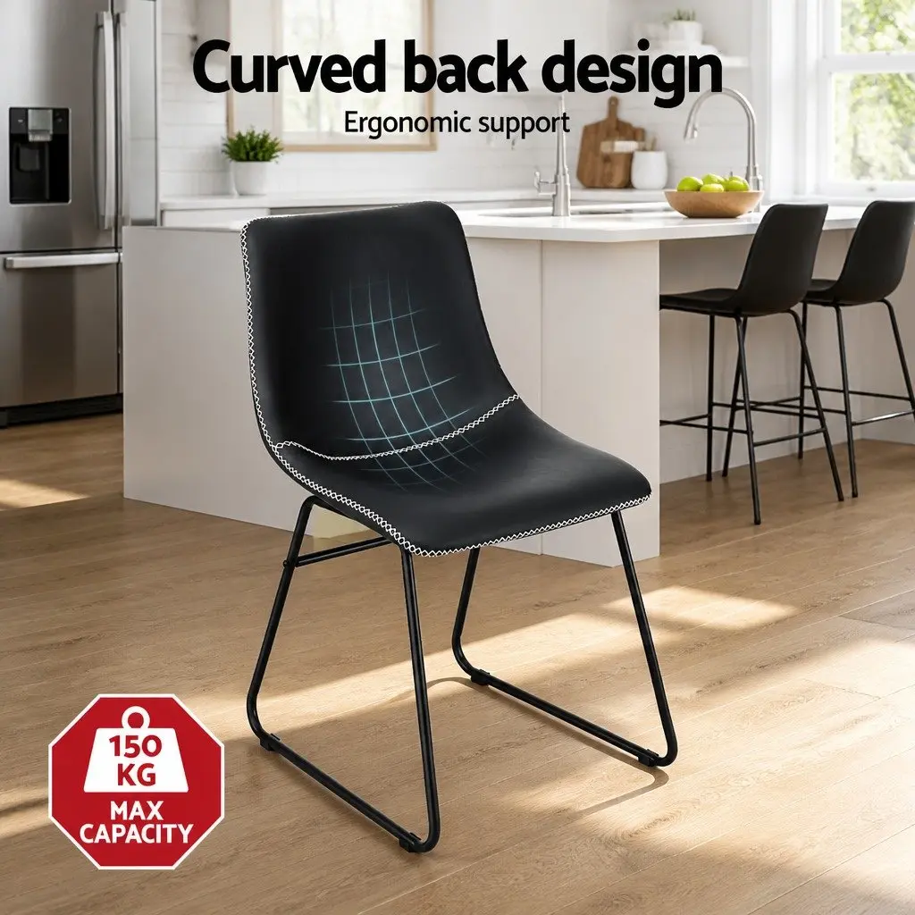 Black Retro Dining Chairs with Curved Backrest x2