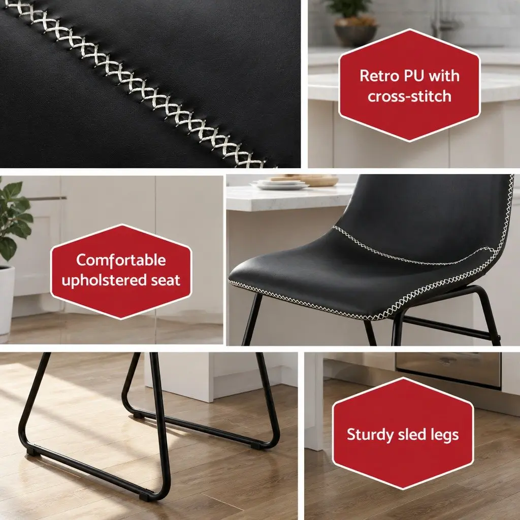 Black Retro Dining Chairs with Curved Backrest x2