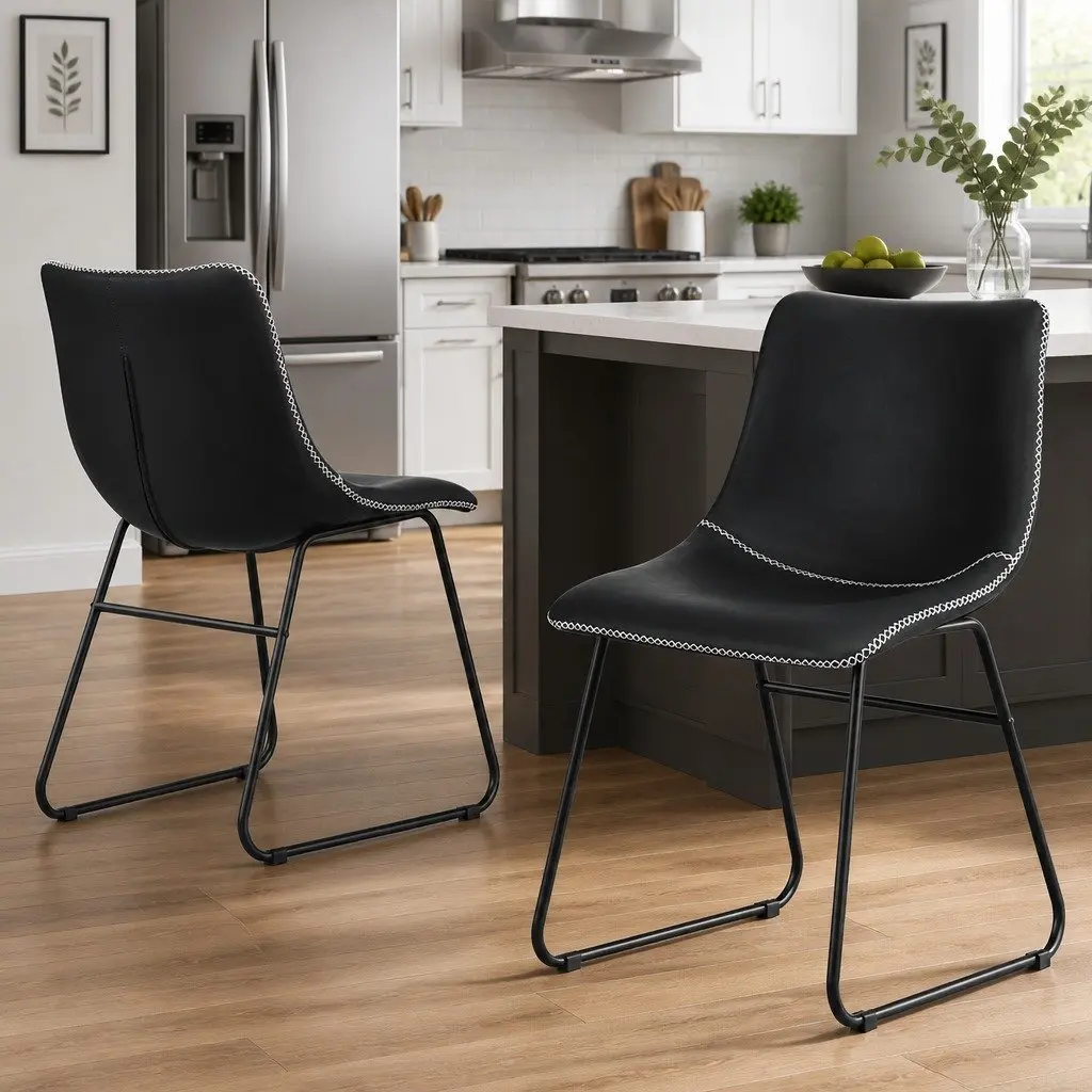Black Retro Dining Chairs with Curved Backrest x2