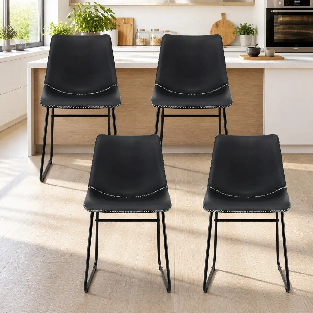 Dining Chairs Set of 4 Retro Black Accent Kitchen Lounge Seating Sled Legs