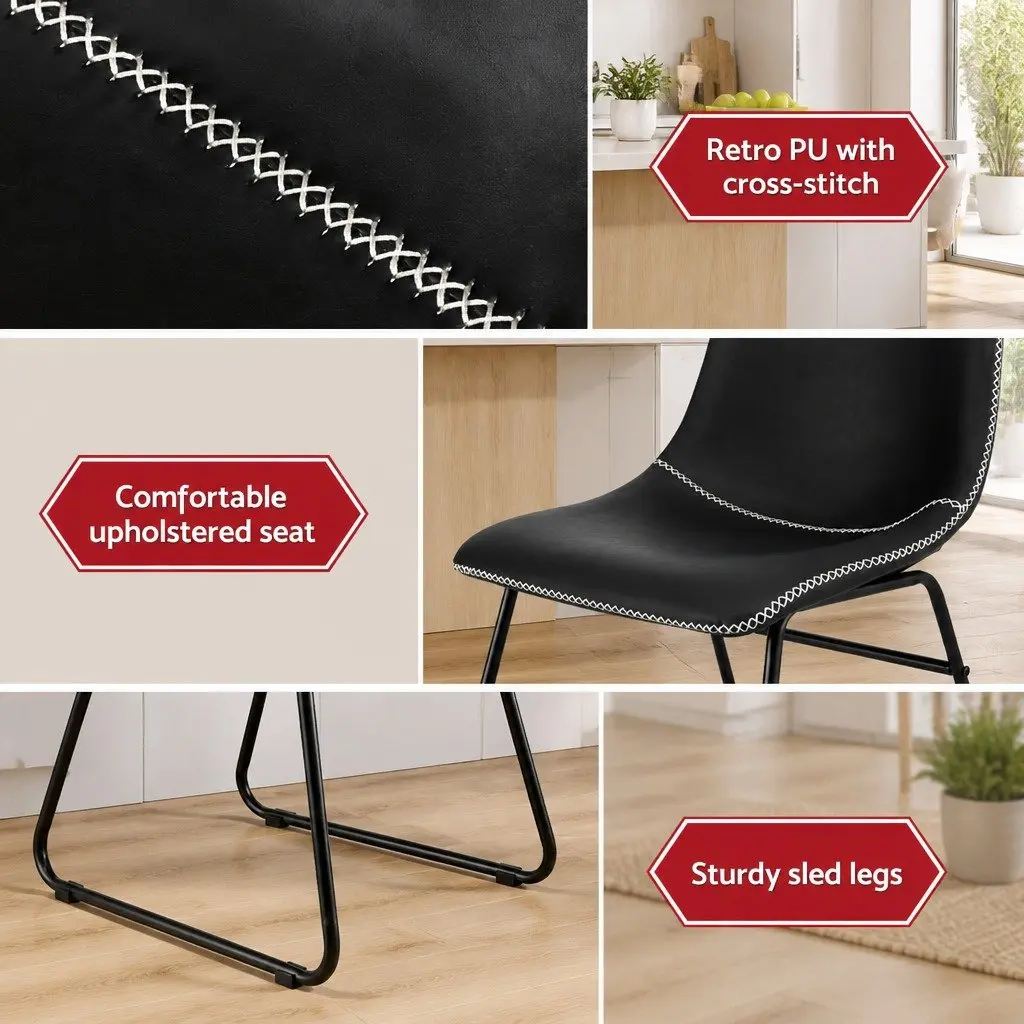 Dining Chairs Set of 4 Retro Black Accent Kitchen Lounge Seating Sled Legs