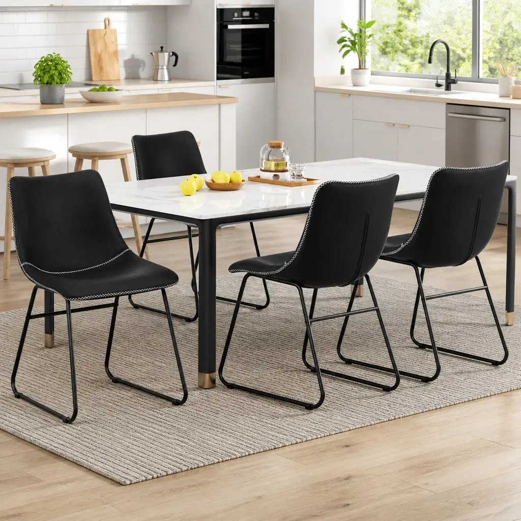 Dining Chairs Set of 4 Retro Black Accent Kitchen Lounge Seating Sled Legs