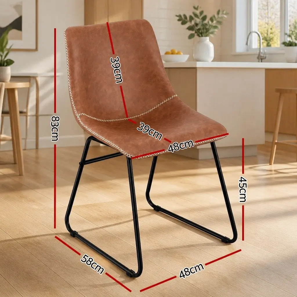 Dining Chairs Retro Brown PU Leather Sled Legs 2 Piece