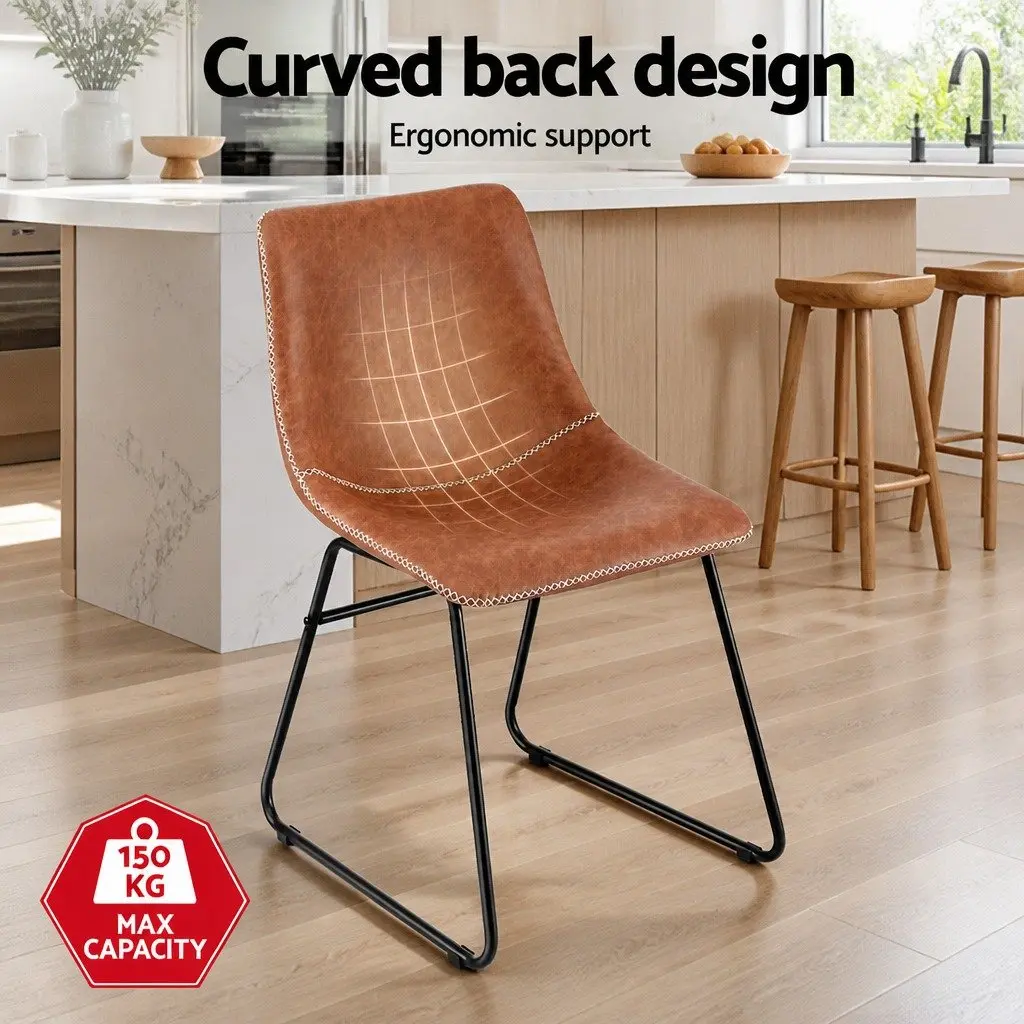 Dining Chairs Retro Brown PU Leather Sled Legs 2 Piece