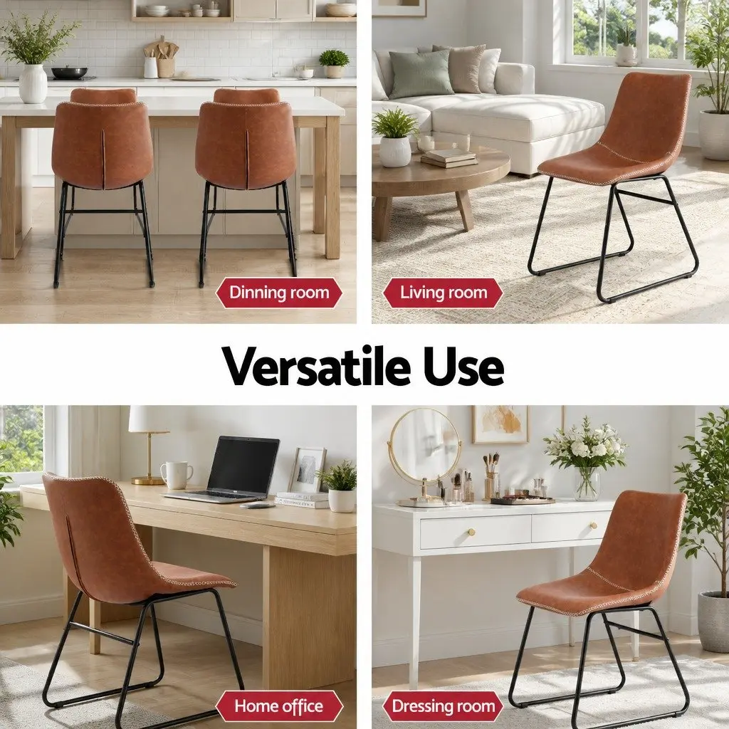 Dining Chairs Retro Brown PU Leather Sled Legs 2 Piece