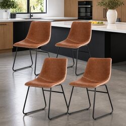 Dining Chairs Set of 4 Retro Kitchen Lounge Accent Seating Brown Padded Backrest