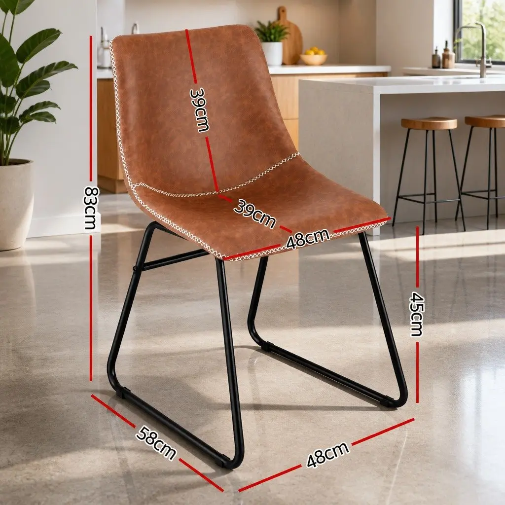 Dining Chairs Retro Brown Padded Backrest Set of 4 PU Leather Metal