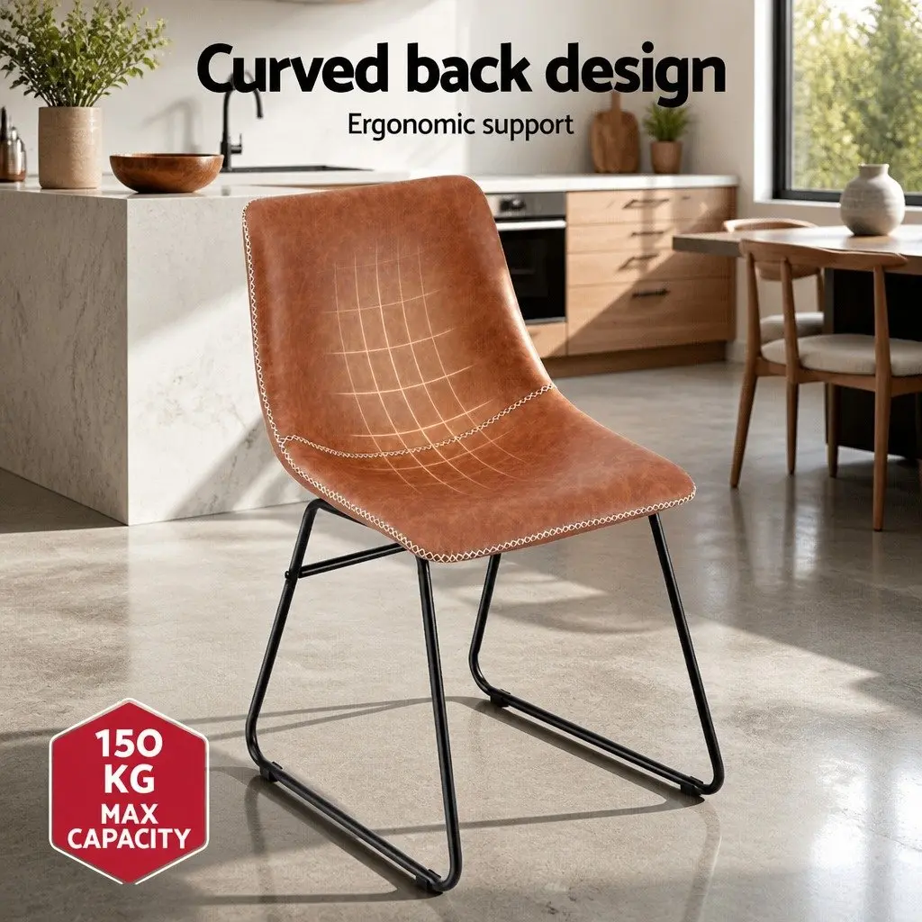 Dining Chairs Retro Brown Padded Backrest Set of 4 PU Leather Metal