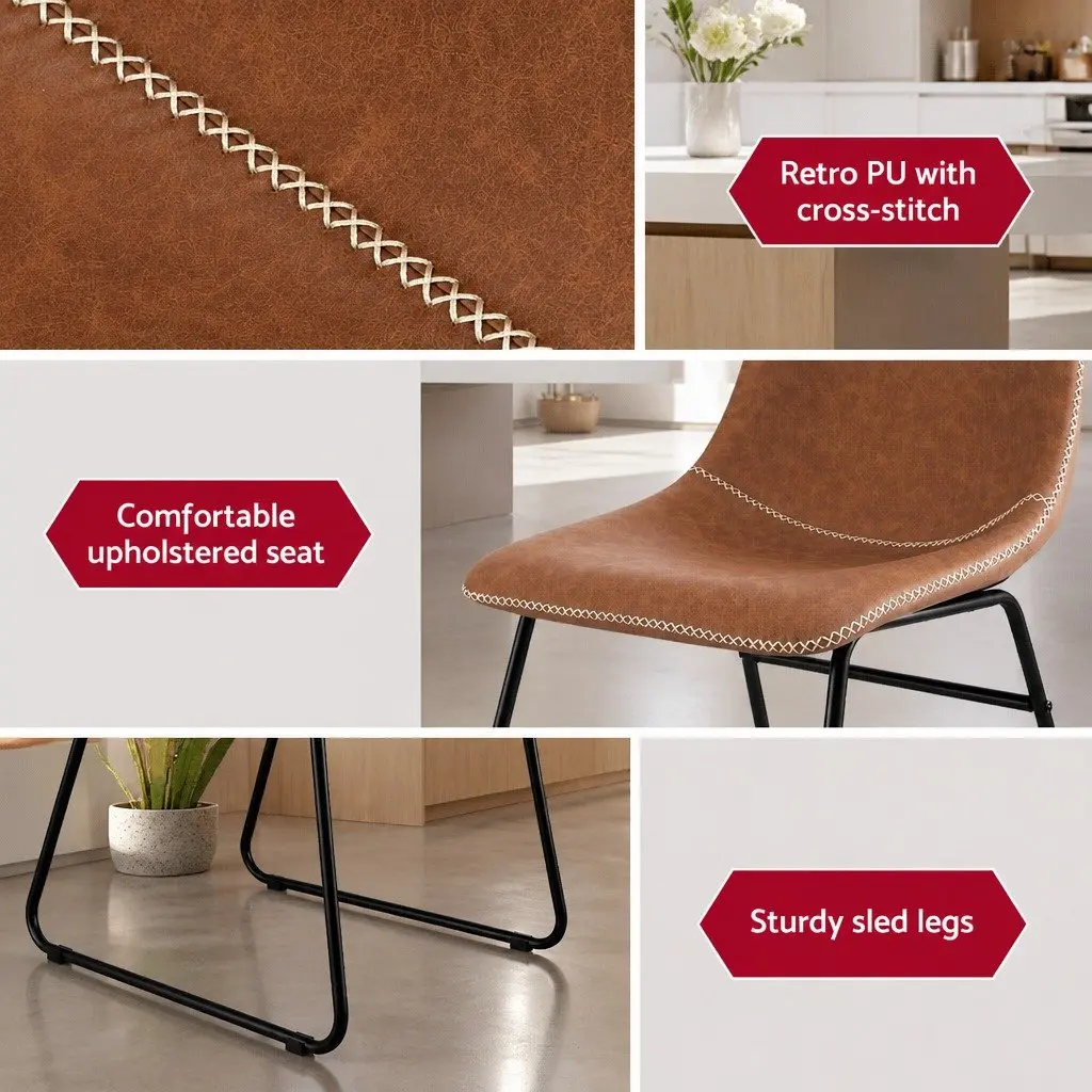 Dining Chairs Retro Brown Padded Backrest Set of 4 PU Leather Metal
