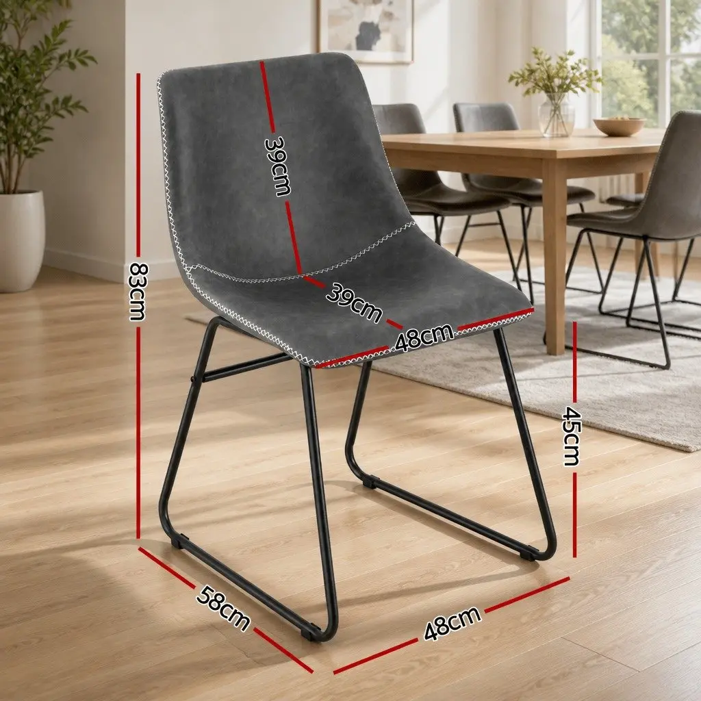 Retro Dining Chairs Set of 2 PU Leather Kitchen Lounge Accent Seating Grey