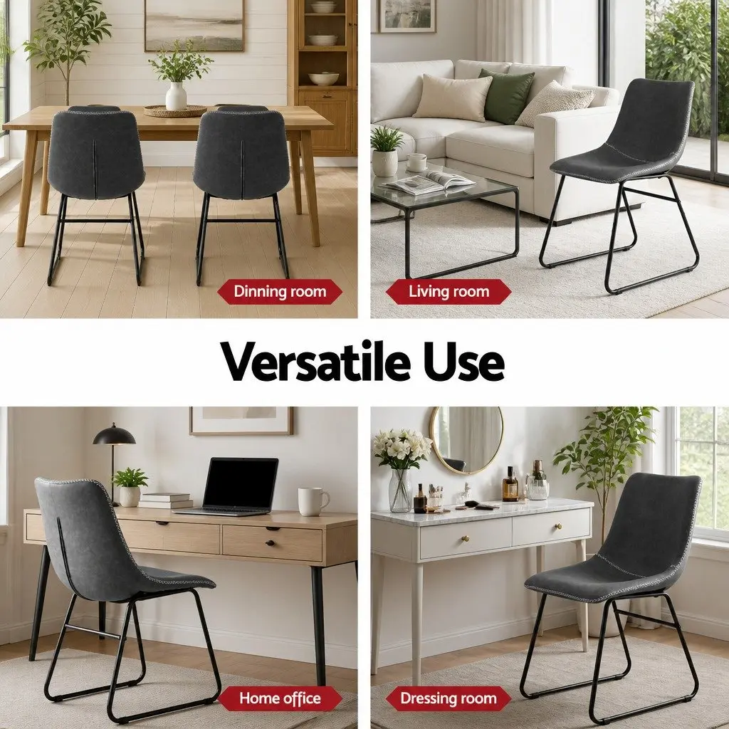 Retro Dining Chairs Set of 2 PU Leather Kitchen Lounge Accent Seating Grey
