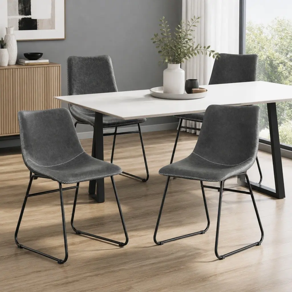 Dining Chairs Set of 4 Retro Kitchen Lounge Accent Seats Grey Sled Legs