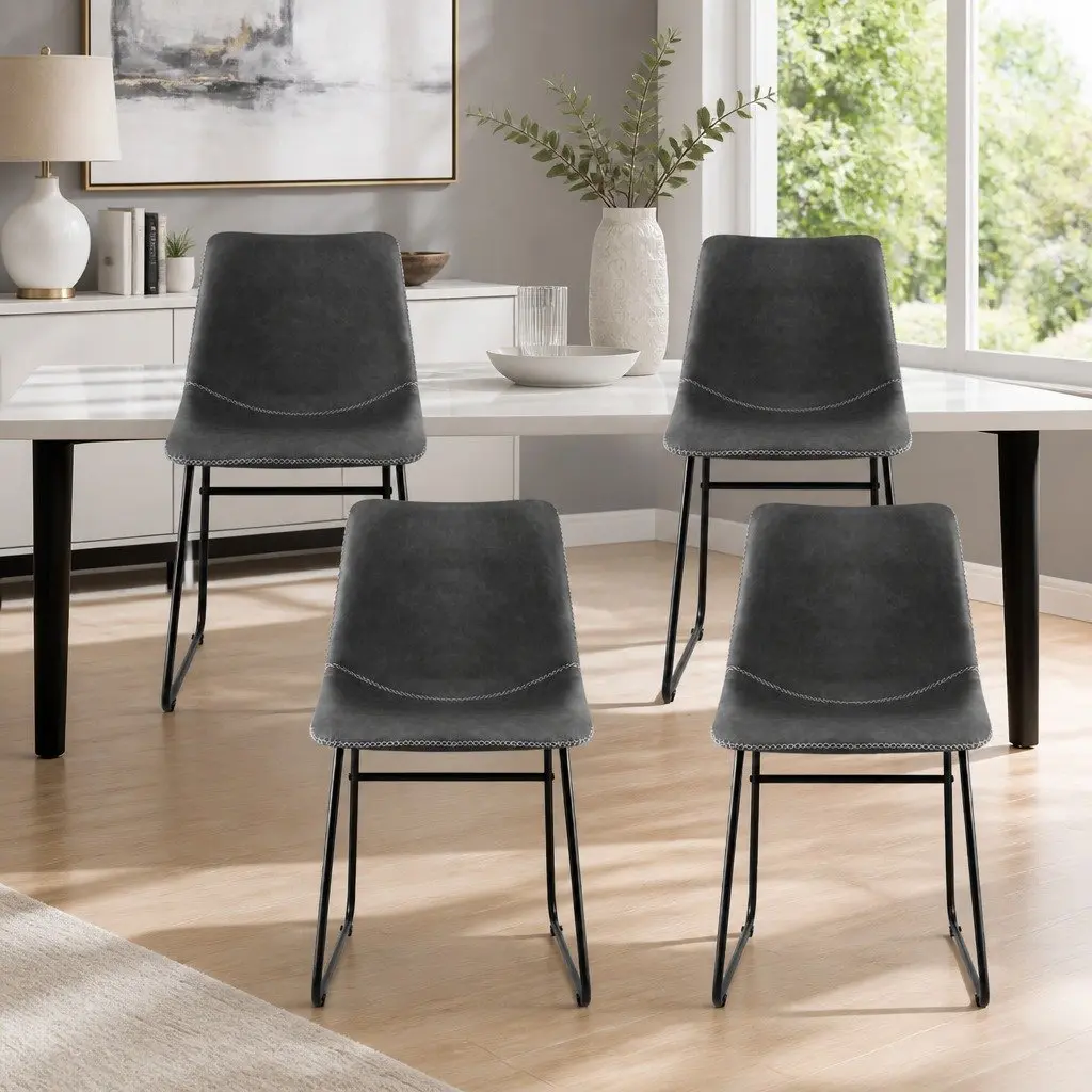Dining Chairs Set of 4 Retro Kitchen Lounge Accent Seats Grey Sled Legs