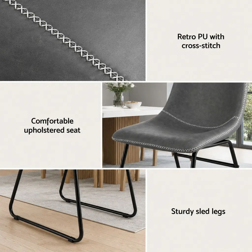 Dining Chairs Set of 4 Retro Kitchen Lounge Accent Seats Grey Sled Legs