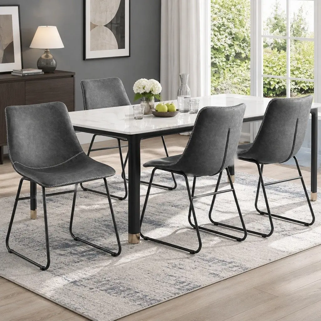 Dining Chairs Set of 4 Retro Kitchen Lounge Accent Seats Grey Sled Legs