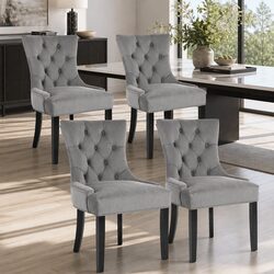 Set of 4 Grey Velvet French Provincial Dining Chairs