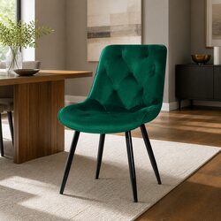 Set of 2 Plush Velvet Dining Chairs with Green Cushions