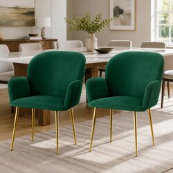 Velvet Armchair Dining Chairs Set of 2 in Green