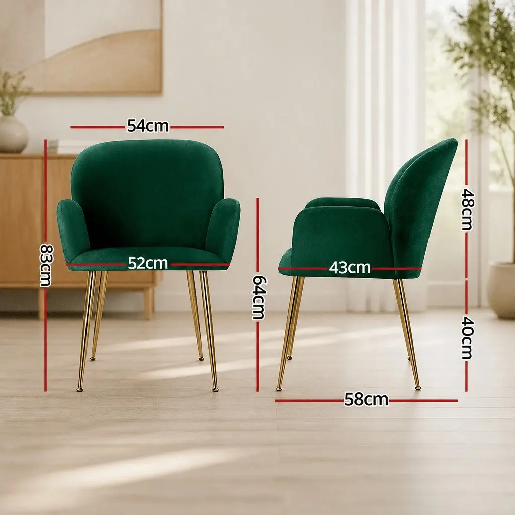 Dining Chairs Velvet Armchair Green 4 Piece Kitchen Lounge Seating
