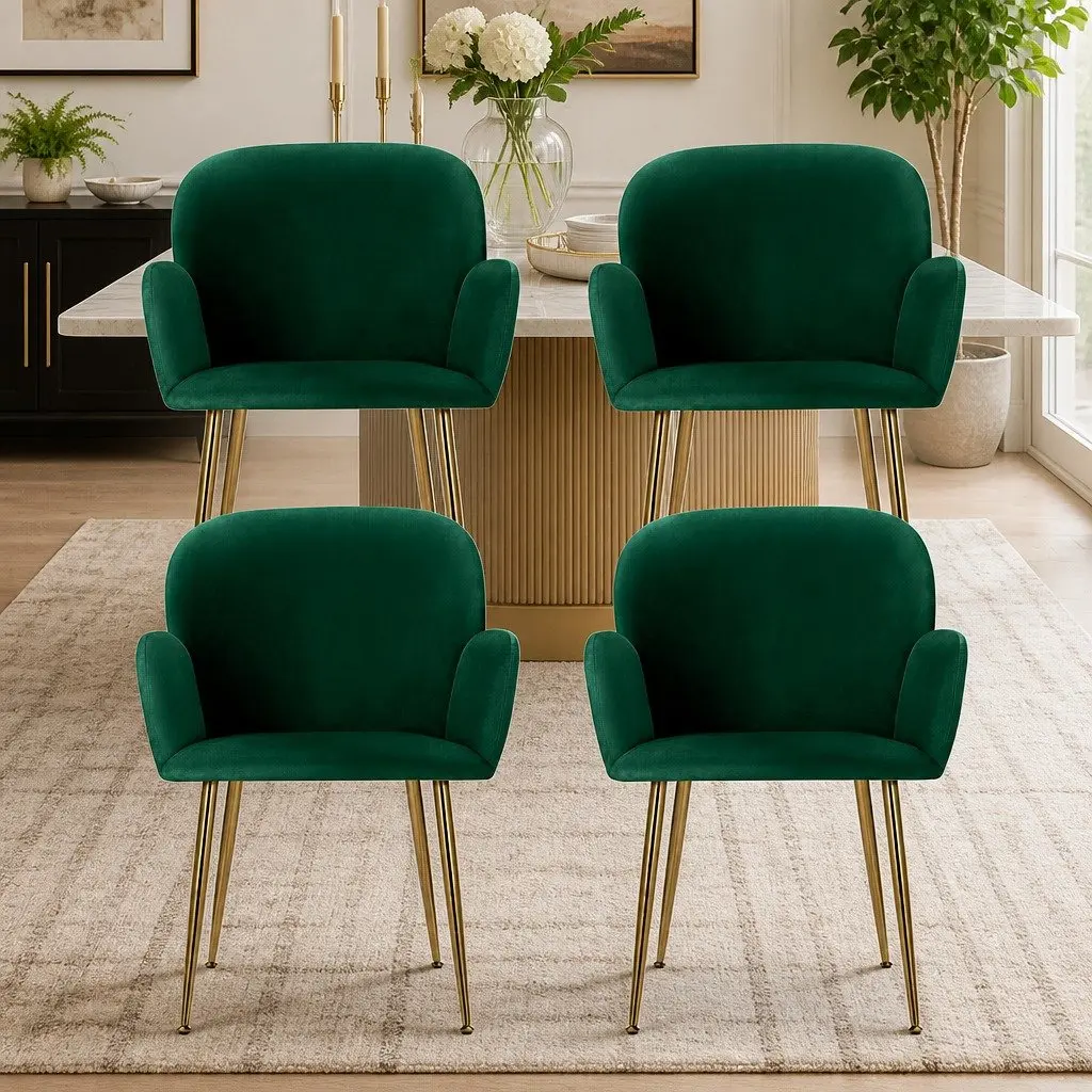 Dining Chairs Velvet Armchair Green 4 Piece Kitchen Lounge Seating