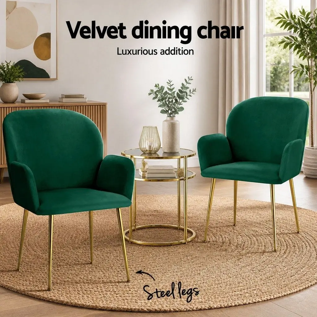 Dining Chairs Velvet Armchair Green 4 Piece Kitchen Lounge Seating