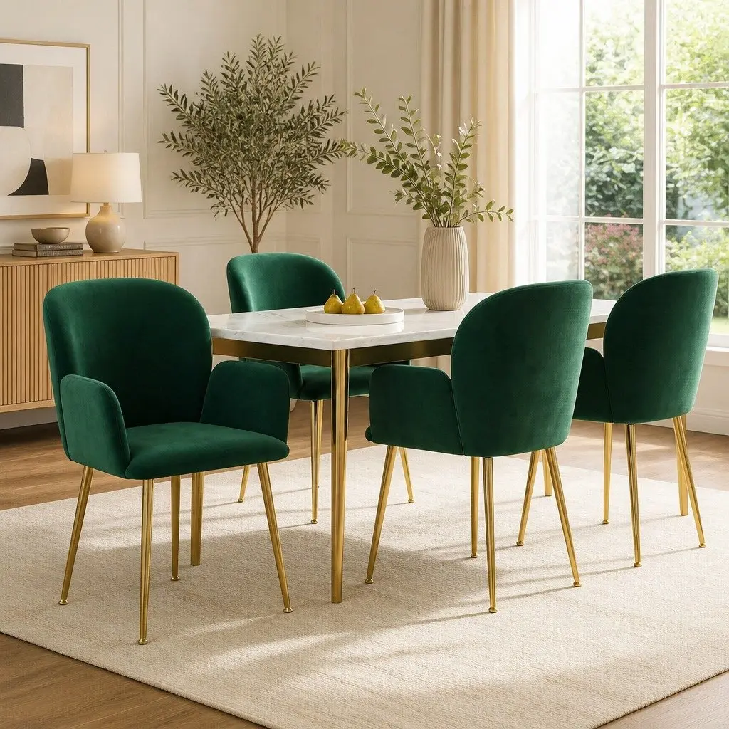 Dining Chairs Velvet Armchair Green 4 Piece Kitchen Lounge Seating