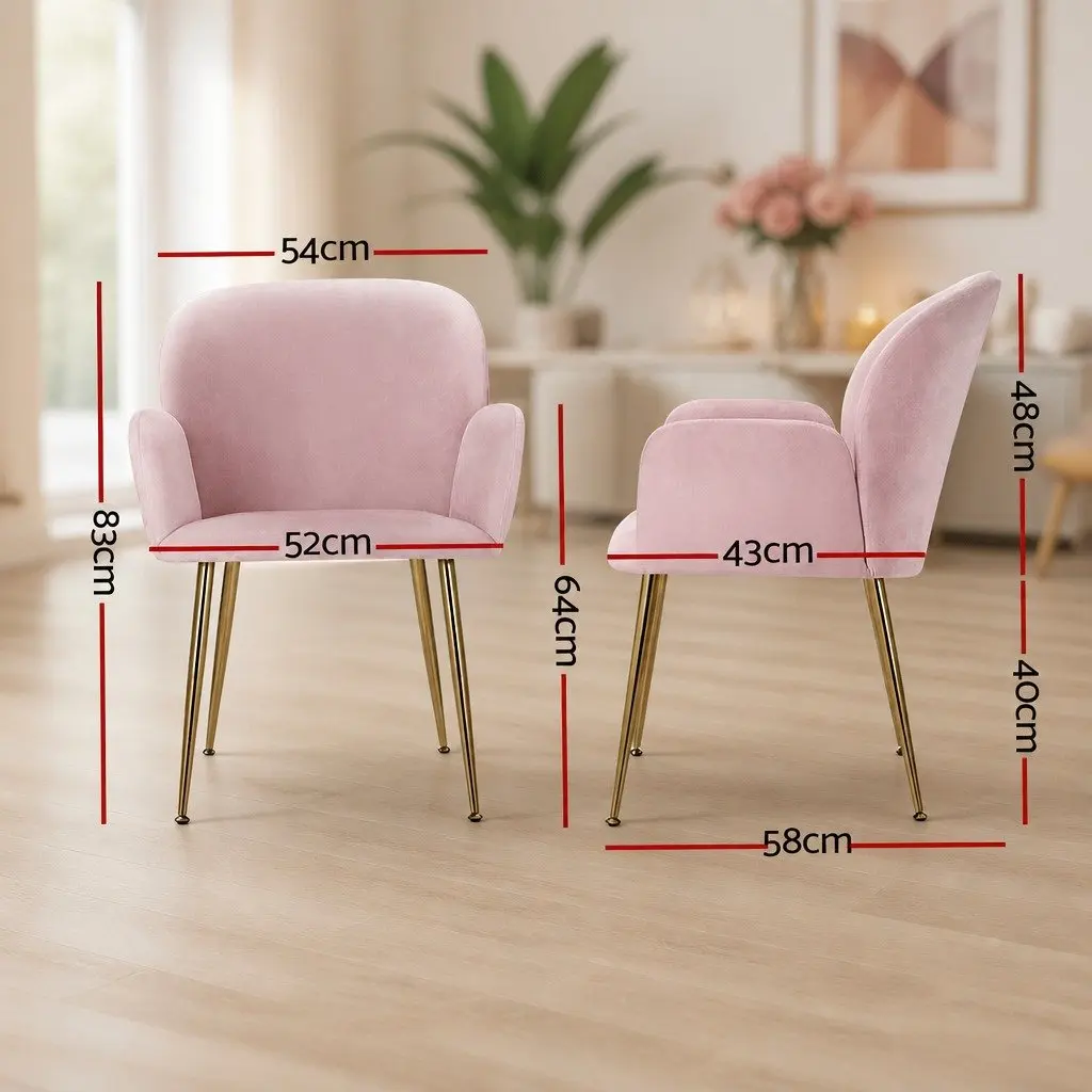 Dining Chairs Velvet Pink Set of 4 Kitchen Armchair with Cushioned Back