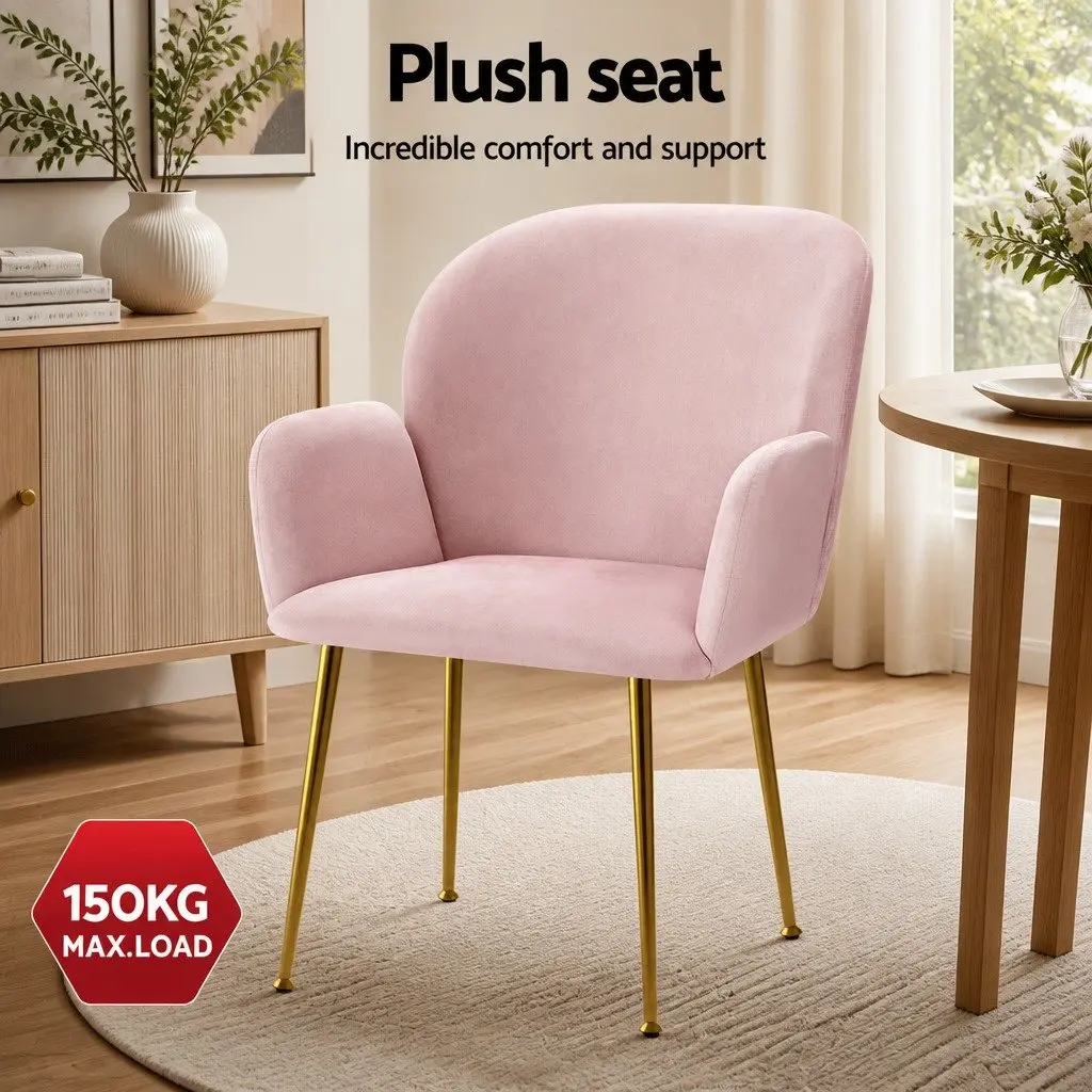 Dining Chairs Velvet Pink Set of 4 Kitchen Armchair with Cushioned Back