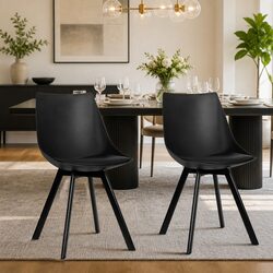 Set of 2 Black Dining Chairs with Cushioned Seats