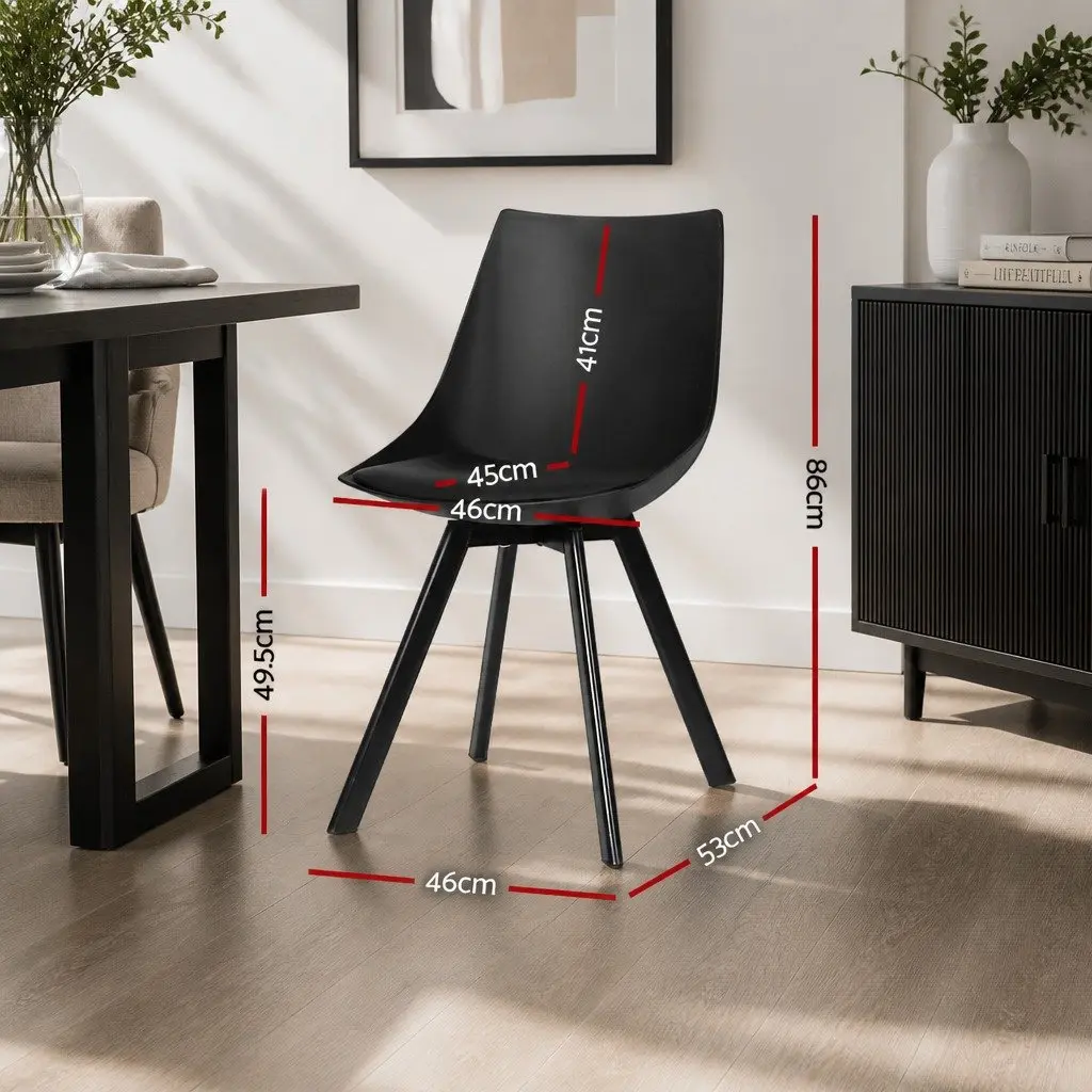 Dining Chairs Modern Black Cushioned Seat Back Support Steel Legs 2 Piece