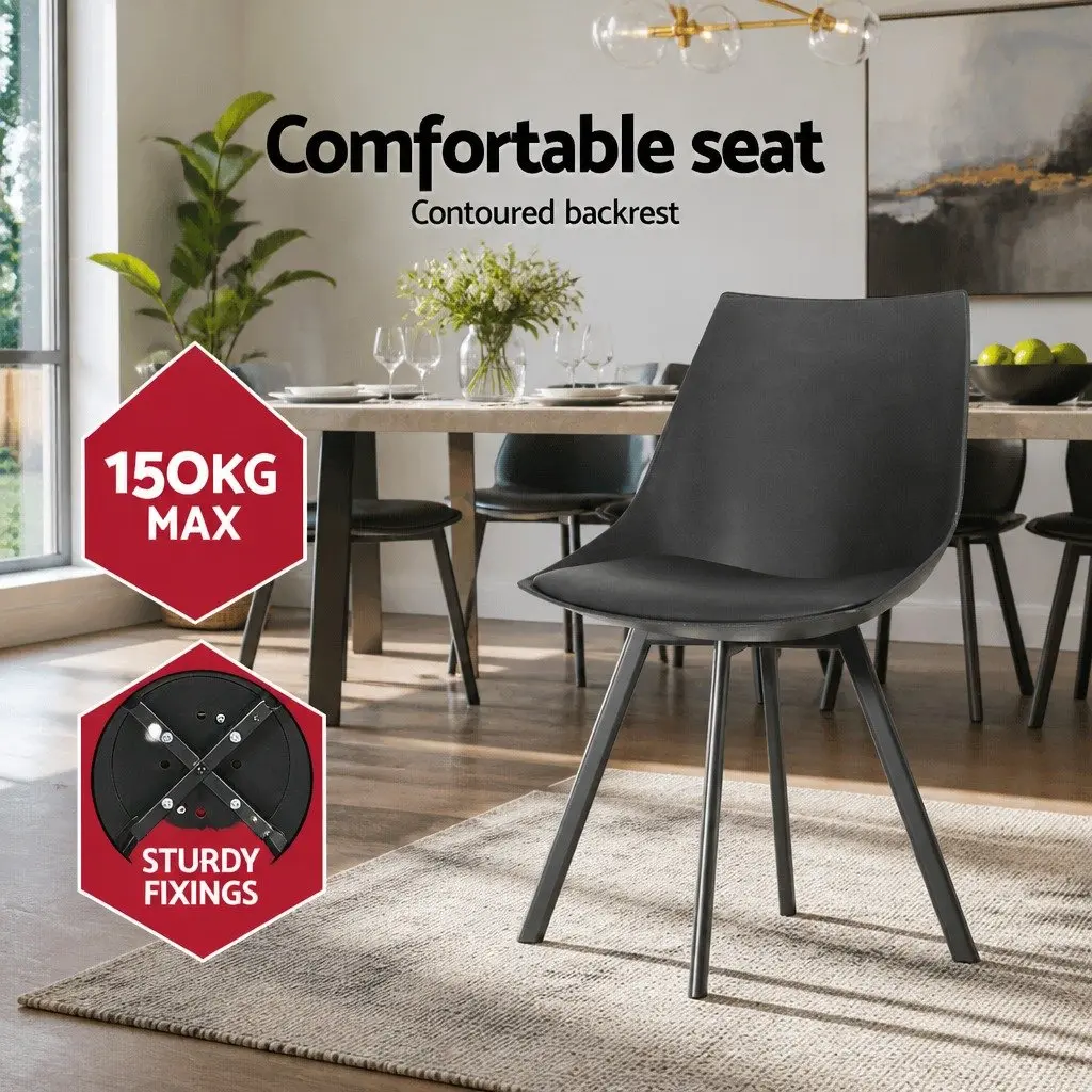 Dining Chairs Modern Black Cushioned Seat Back Support Steel Legs 2 Piece