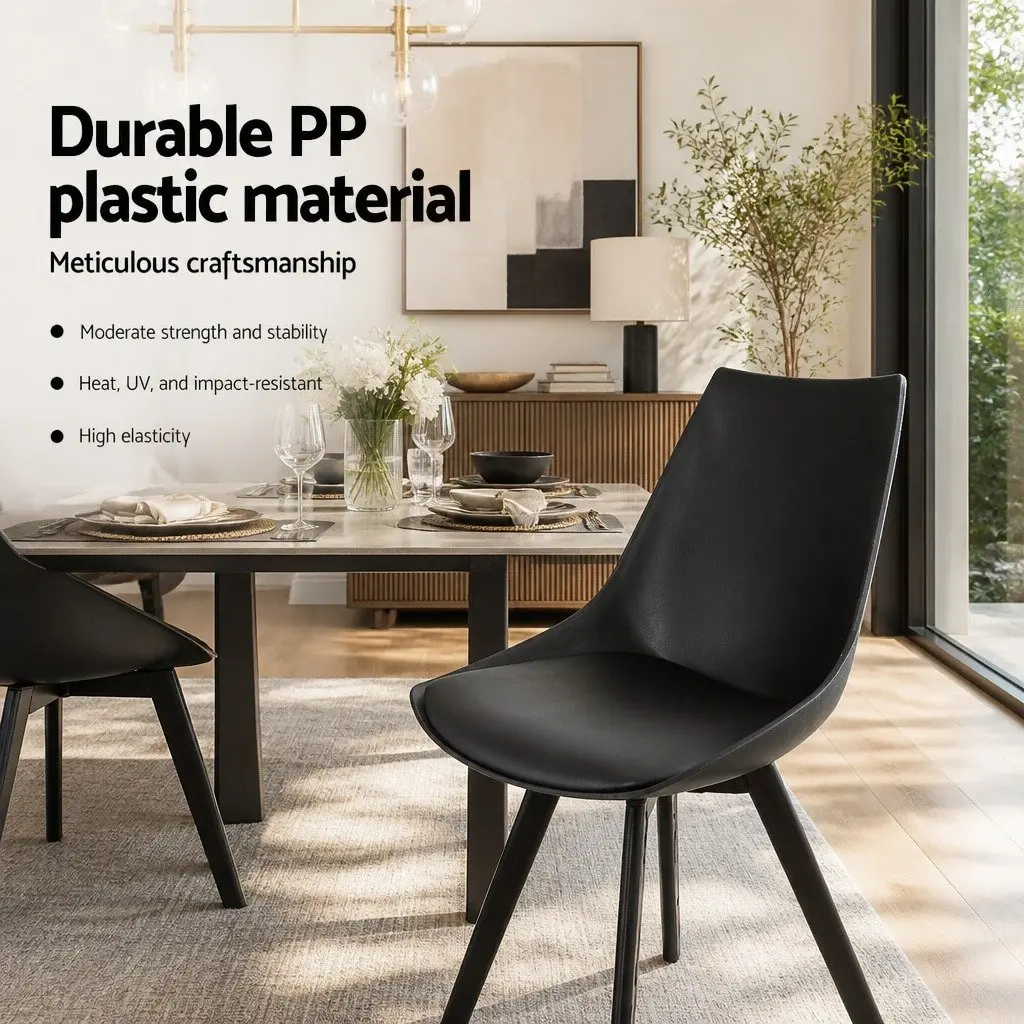 Dining Chairs Modern Black Cushioned Seat Back Support Steel Legs 2 Piece