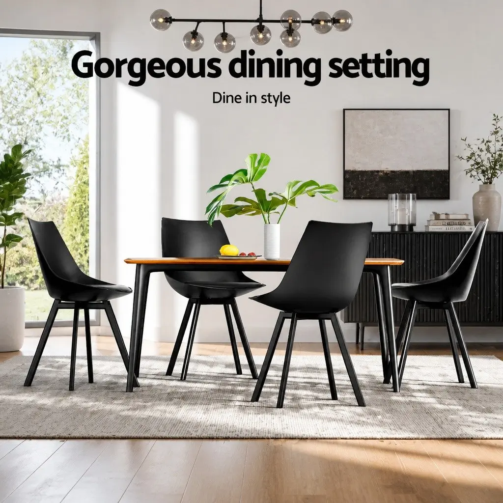 Dining Chairs Modern Black Cushioned Seat Back Support Steel Legs 2 Piece