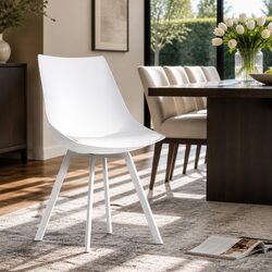 Set of 2 Modern White Dining Chairs with Steel Legs