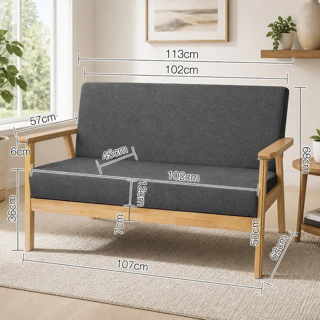 Grey 2-Seater Sofa Armchair in Scandinavian Style