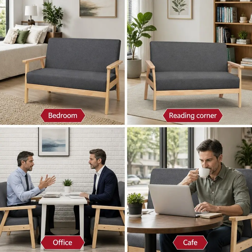 Grey 2-Seater Sofa Armchair in Scandinavian Style