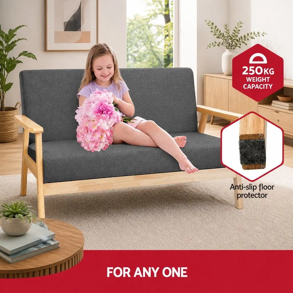 Grey 2-Seater Sofa Armchair in Scandinavian Style