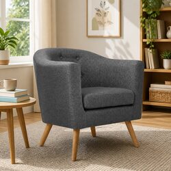 Tufted Grey Armchair with Foam Padding and Wooden Frame