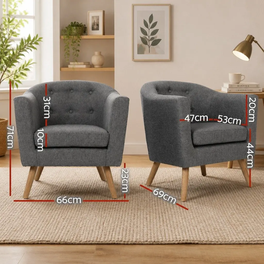 Tufted Grey Armchair with Foam Padding and Wooden Frame