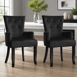 Set of 2 French Provincial Black Velvet Dining Chairs