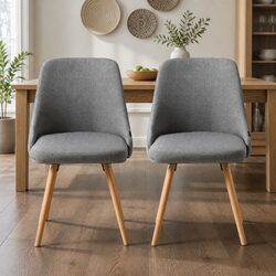 Set of 2 Grey Fabric Dining Chairs with Wooden Frame