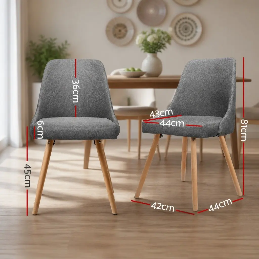 Set of 2 Grey Fabric Dining Chairs with Wooden Frame